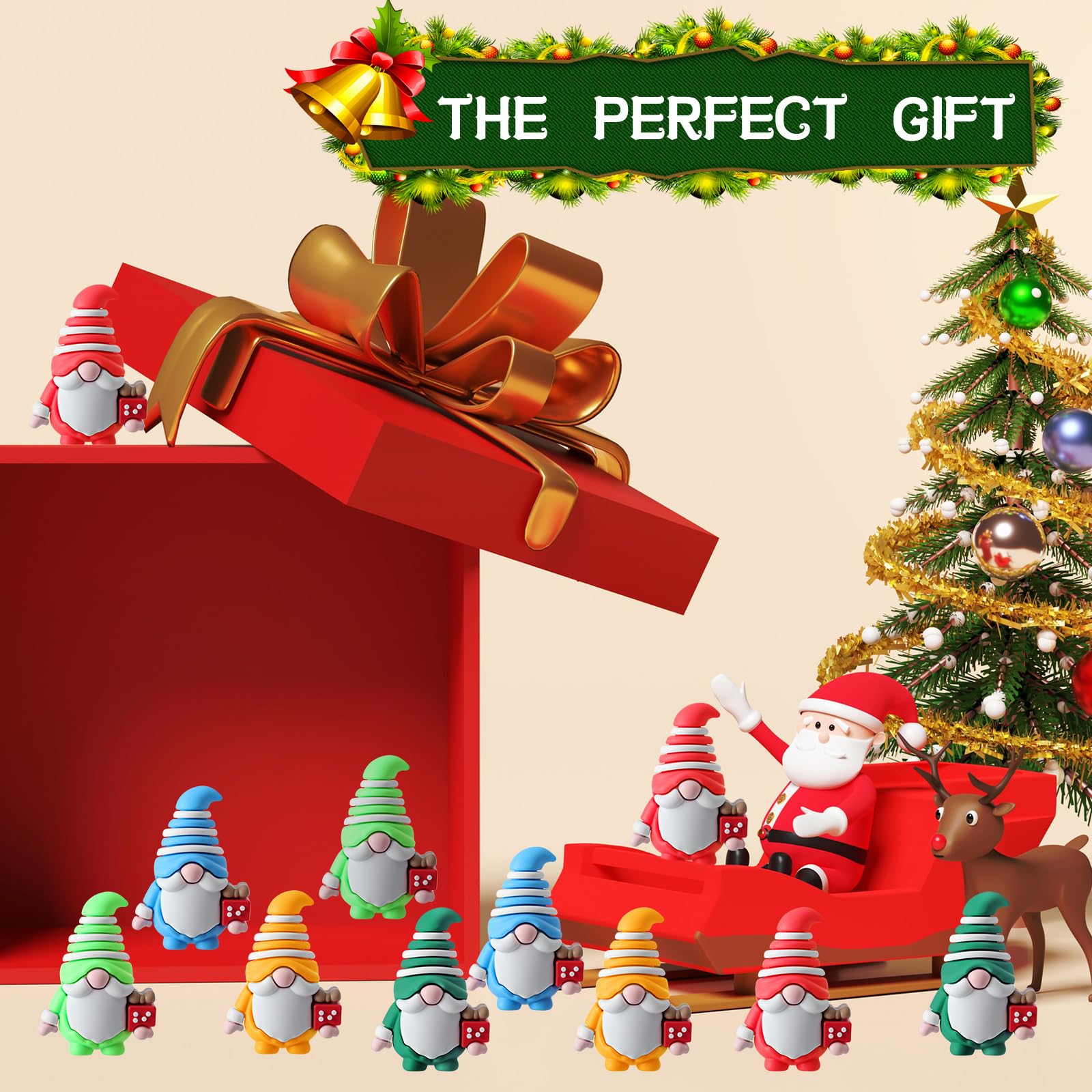 100 figuras de gnomos de Navidad a granel de Papá Noel en miniatura adornos para esconder y buscar, pequeñas estatuas de Papá Noel, decoración de Navidad, pequeños regalos de Navidad, árbol