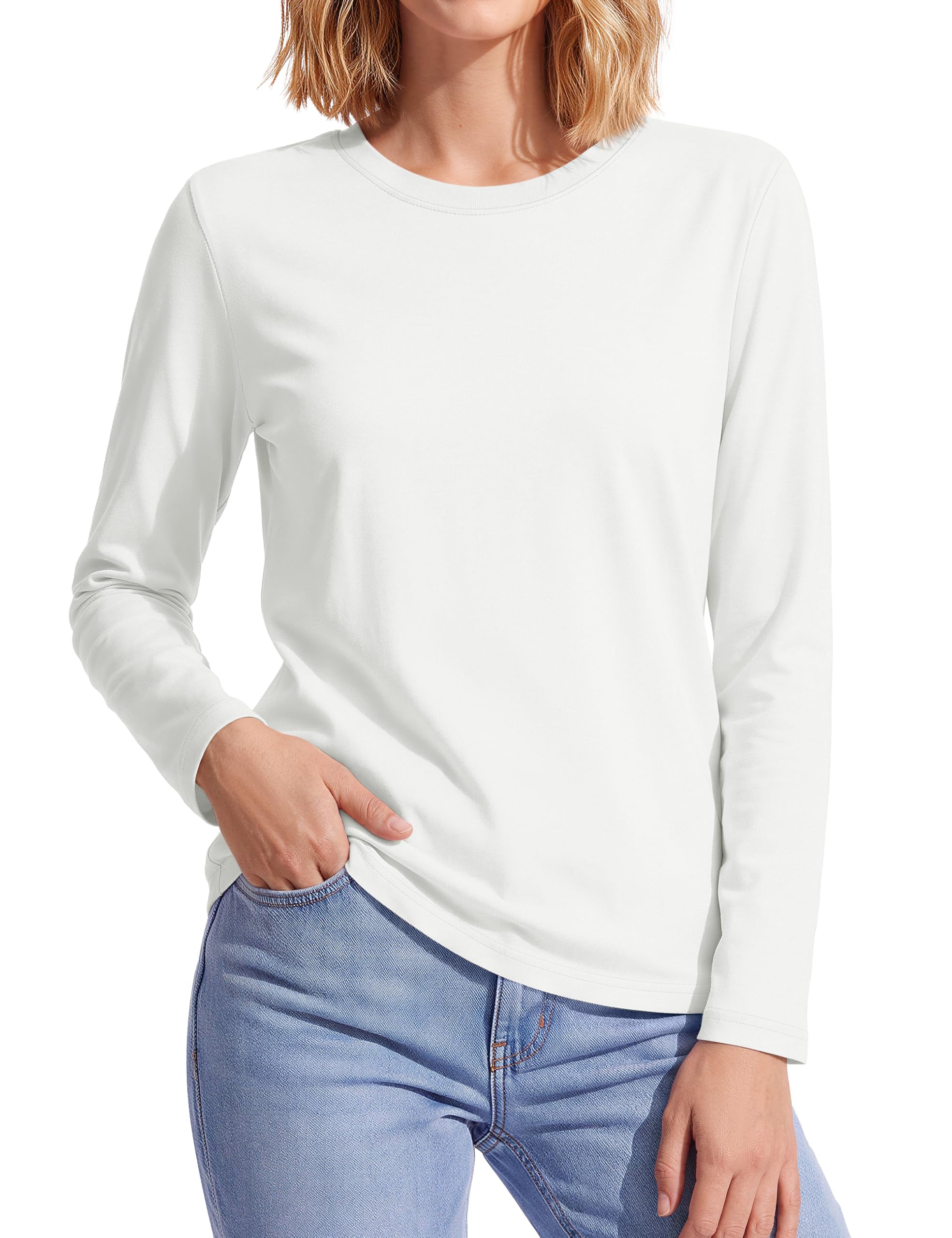 MAGCOMSEN Langarmshirt Damen Baumwolle Longsleeve Basic Lässig Rundhals | Weich Bequemes Damen Langarmshirt,Regular Fit,Rundhalsausschnitt,Atmungsaktiv aus Baumwolle,Herbst,Basic für Alltag & Arbeit
