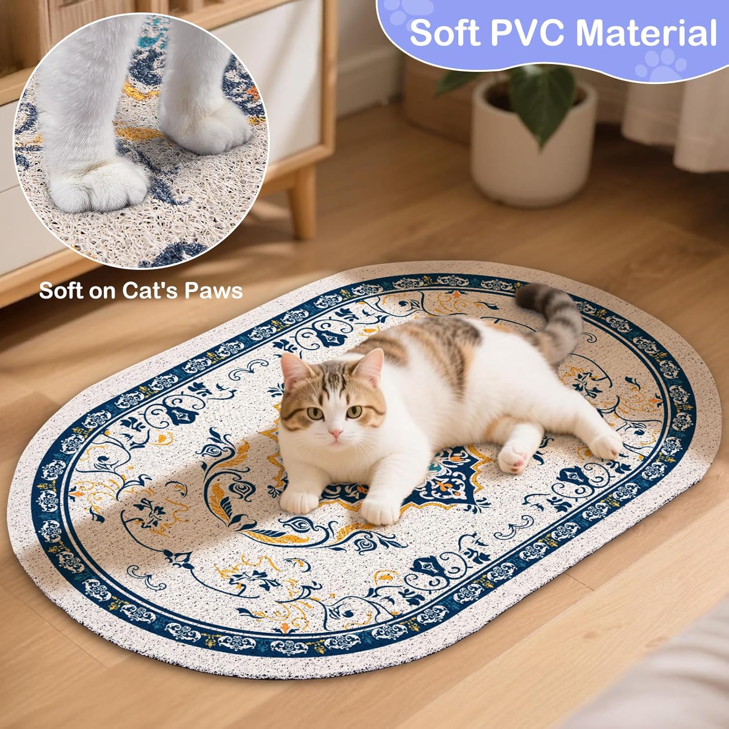 Bienbee Cat Litter Mat, 40" x 30" Jumbo Size Litter Box Mat Rug with Non-Slip Bottom, Urine and Water Proof, Easy to Clean Cat Supplies Essentials for Indoor Kitty Kitten Floor, Blue XL