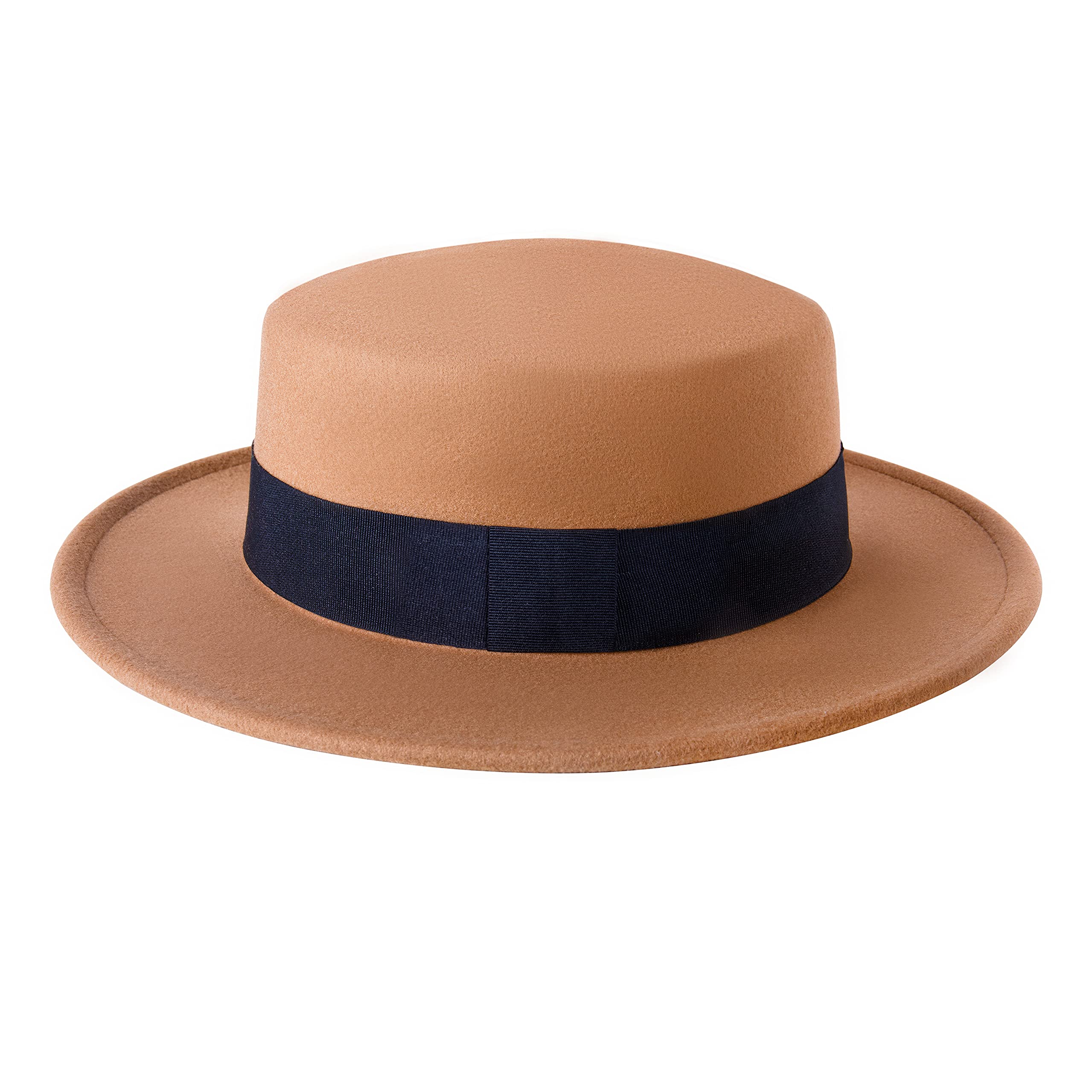 BABEYONDBABEYOND Wide Brim Fedora Flat Top Hat Wool Felt Boater Pork Pie Hat for Men Women