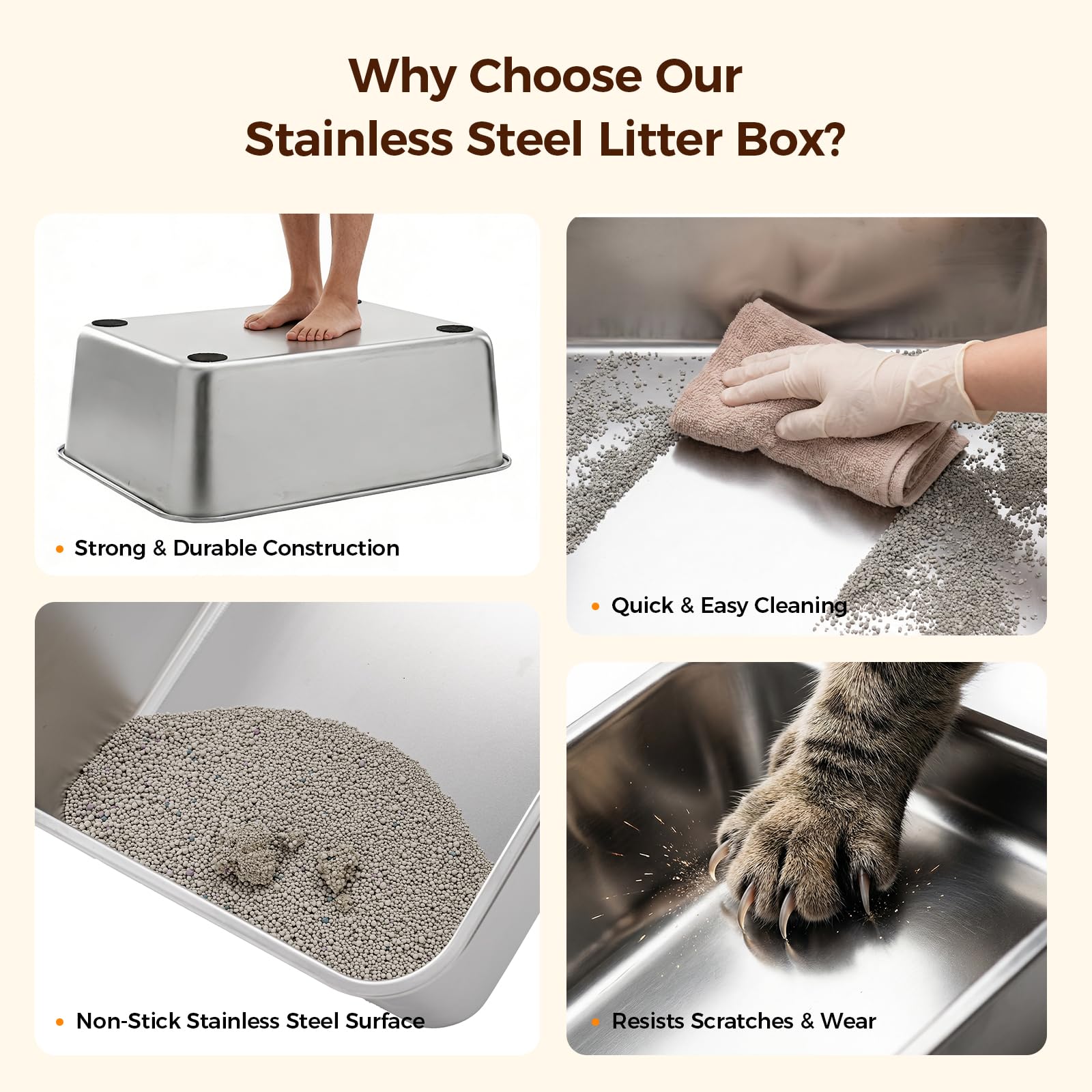 Stainless Steel Cat Litter Box with Lid Wall Sides Enclosure, Non-Sticky, Anti-Leakage, Easy Cleaning, with Metal Scoop, 17inch *11.5inch - image 3