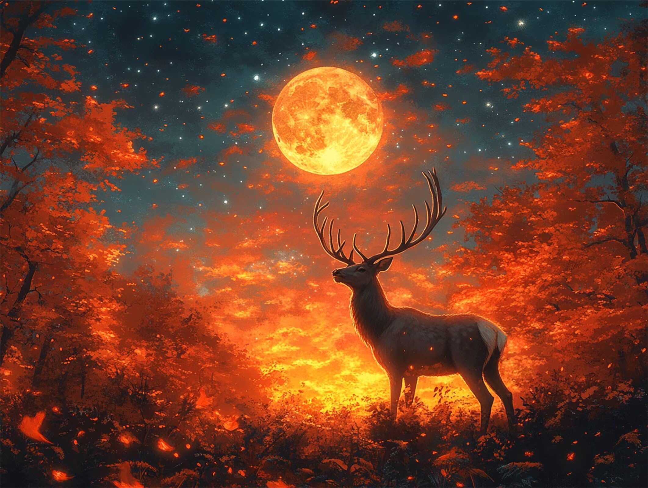 Pintar por Numeros Luna Pinturas Acrilicas Ciervo Pintura por Numeros Adultos DIY Lienzos para Pintar, Pintura Acrilica Manualidades, Decoración para Hogar, Regalos Cumpleaños, 70x90cm Sin Marco q-954