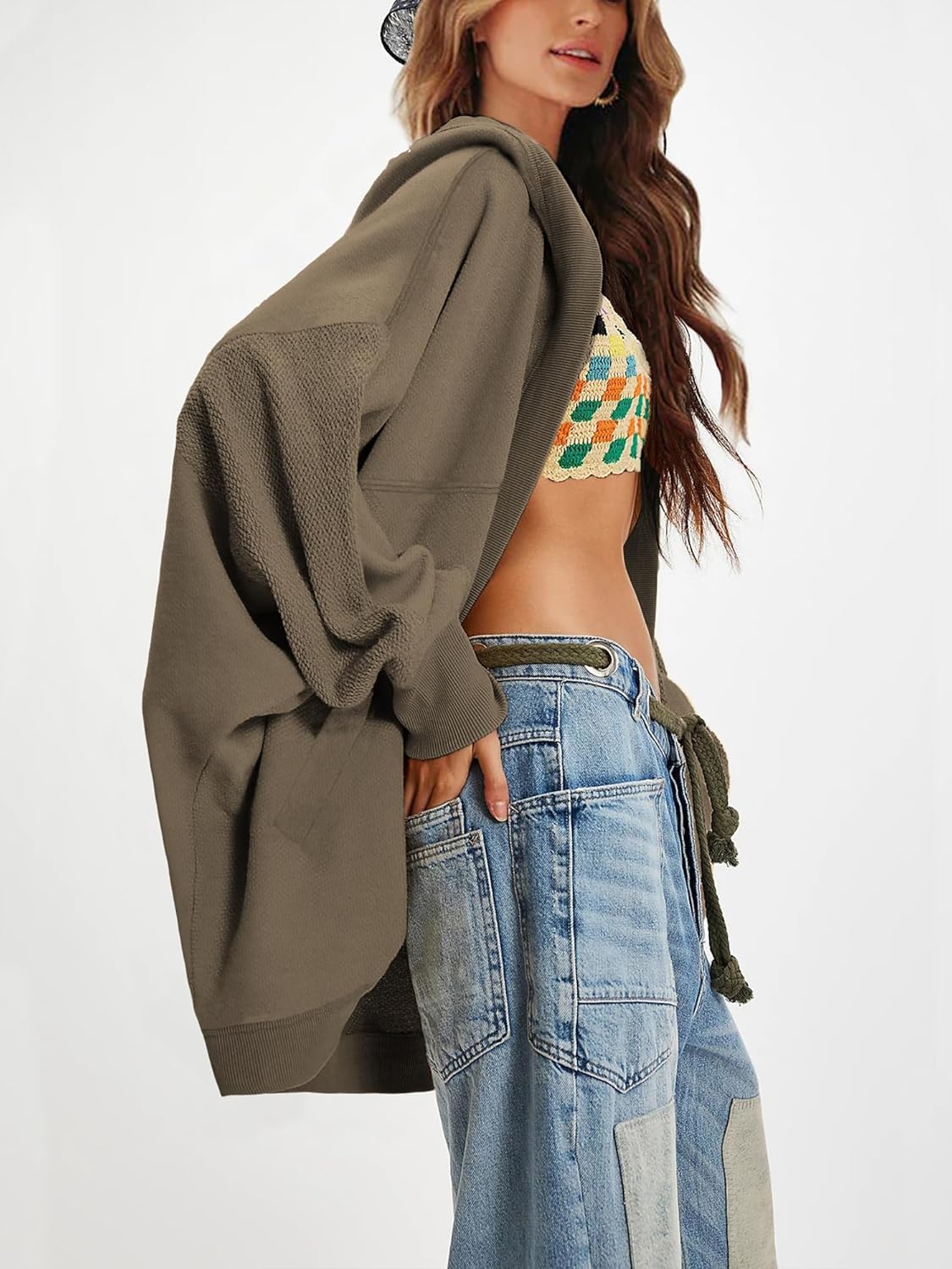 Women Oversized Hoodie Cardigan Jacket Casual Open Front Raglan Sleeve Sweatshirt 2026 Outfits with Pockets - Image 6