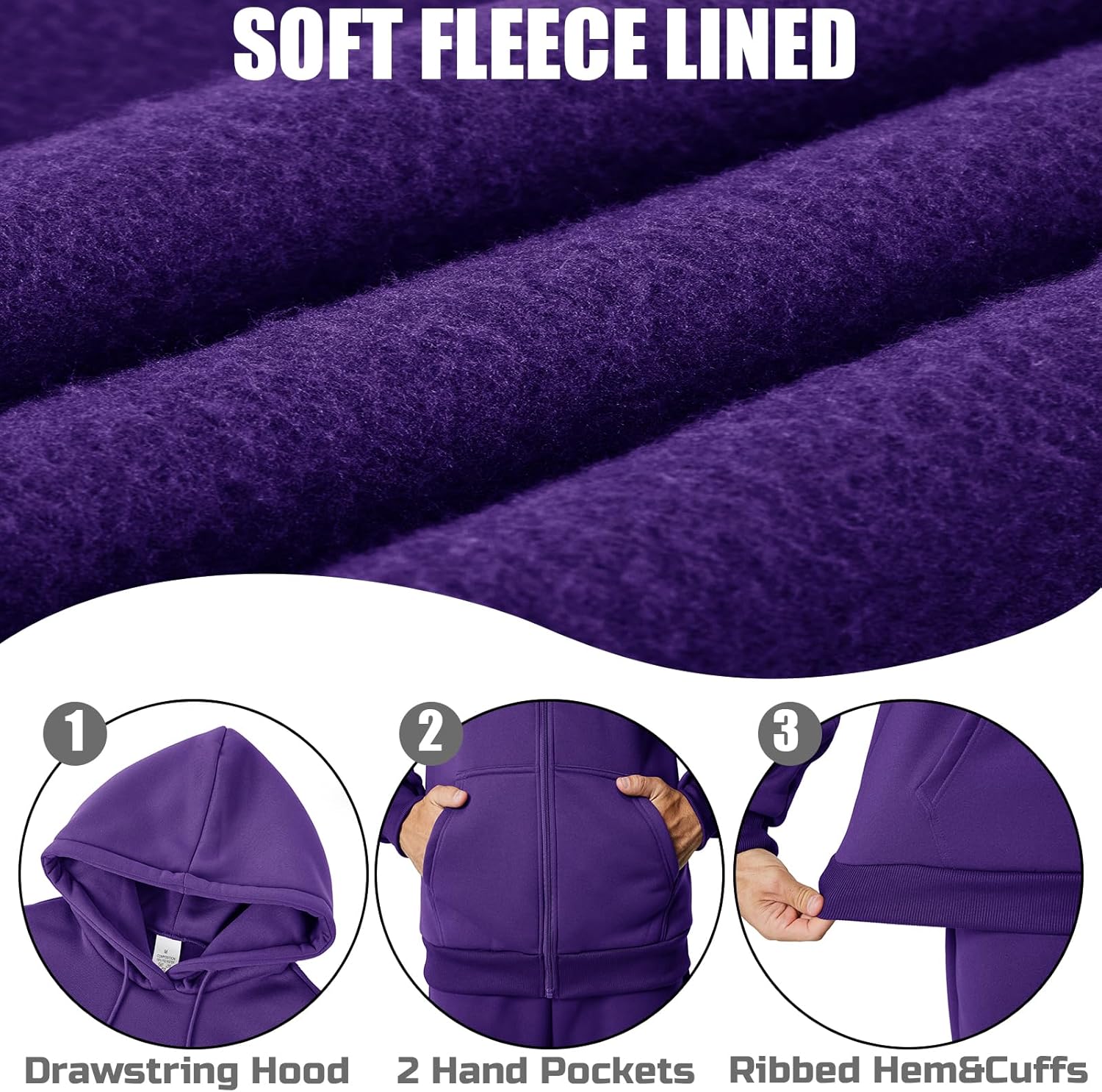 Mens Zip Up Hoodie Long Sleeve Fleece Casual Hooded Sweatshirts Athletic Full Zip Jacket with Pockets - Image 6