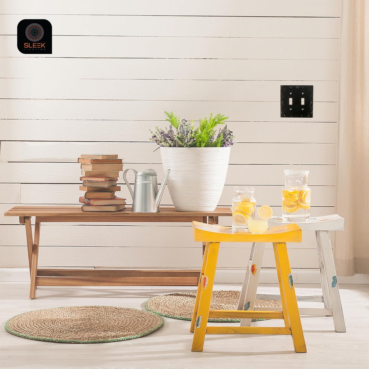 SleekLighting | Wall plates Decorative Regal Scrollwork Black | Electric Outlet and Switch Covers| Style: 1 Gang Decorator (2 Pack)