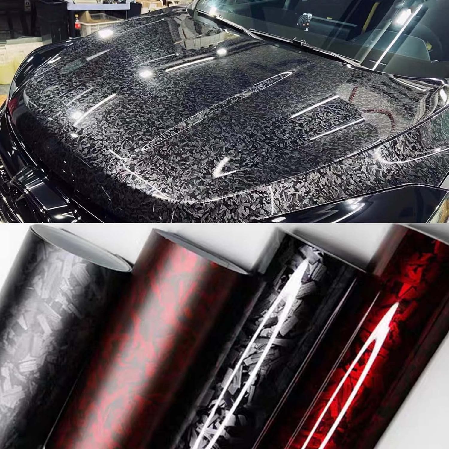 Black Forged Carbon Fiber Car Vinyl Wrap Matte Stretchable Decal Sticker Film Sheet Air Release DIY Decoration Vinyl Roll