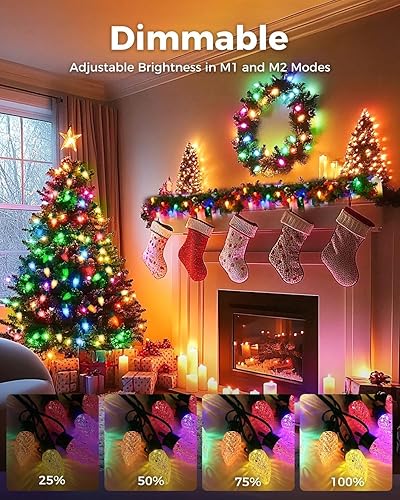 Vista 2 de litogo C9 - Luces de Navidad para exteriores con control remoto, 84 pies, 50 luces LED RGB, luces de hadas cambiantes de color con temporizador