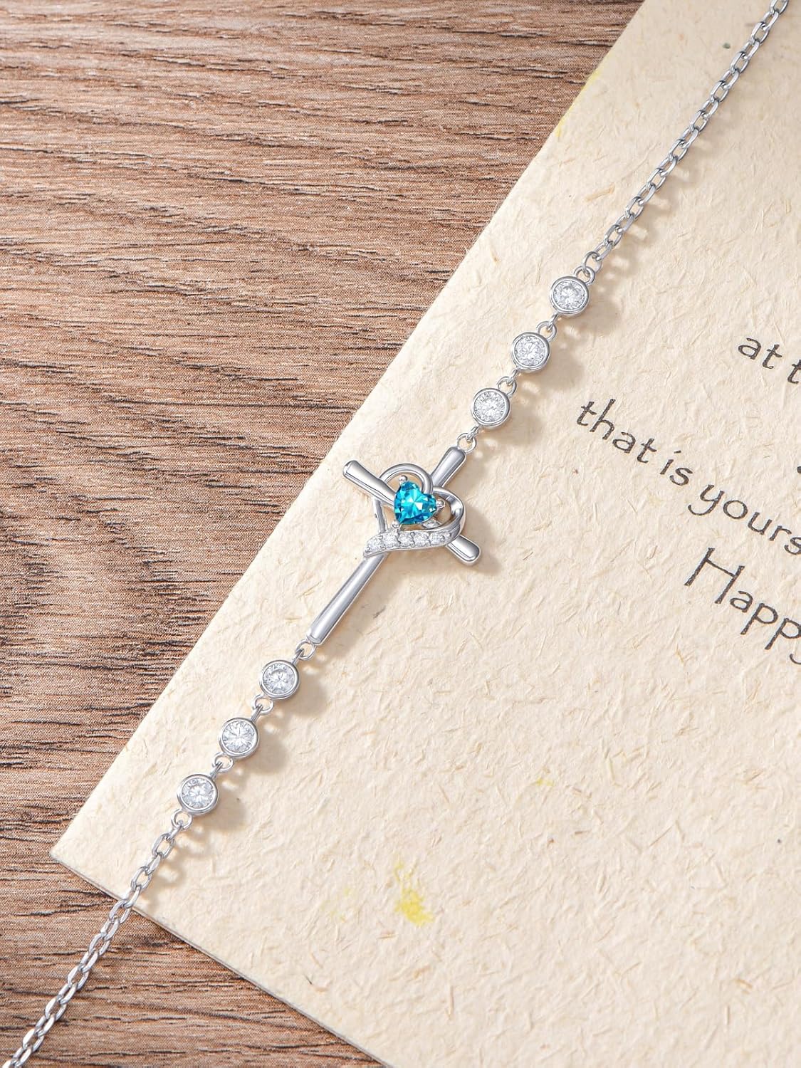 Cross Birthstone Charm Link Bracelet 925 Sterling Silver Cross Bracelet with 12 Months Birthstone Religious Christian Jewelry Gifts for Women Mom Her,Chain Length 7"+2" Extend
