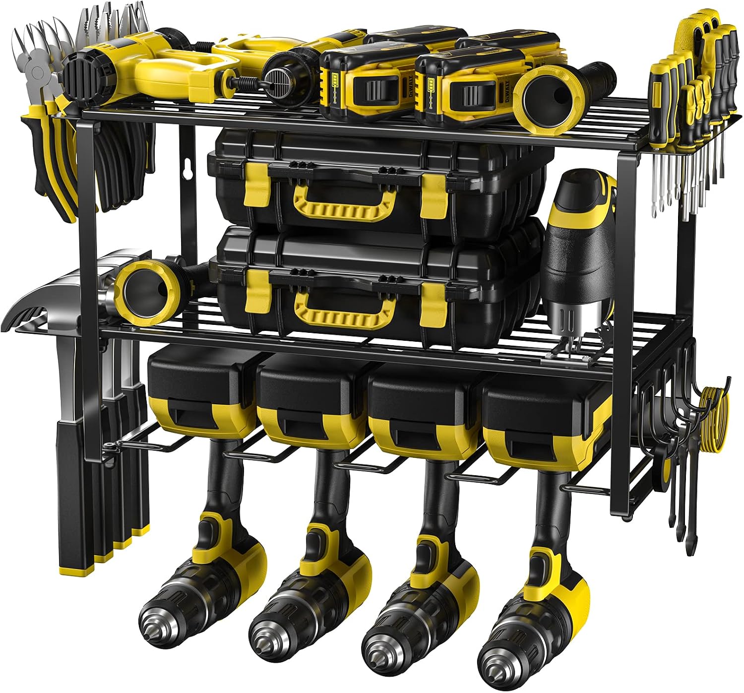 LMAIVE Power Tool Organizers and Storage for Organization, 3 Layers Heavy Duty Metal Drill Holder Wall Mount, Utility Storage Rack for Cordless Drill