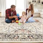 Area Rug for Living Room - 9x12 Washable Oriental Vintage Floral Distressed Large Indoor Carpets with Non Slip Back for Bedroom Dining Room Nursery Office (Multi Color,9'x12')