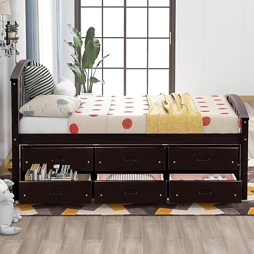Miniatura 58 de SOFTSEA Cama de almacenamiento de tamaño individual con cajones de almacenamiento, no necesita somier (cereza) Cereza,Blanco,Gris (Antique