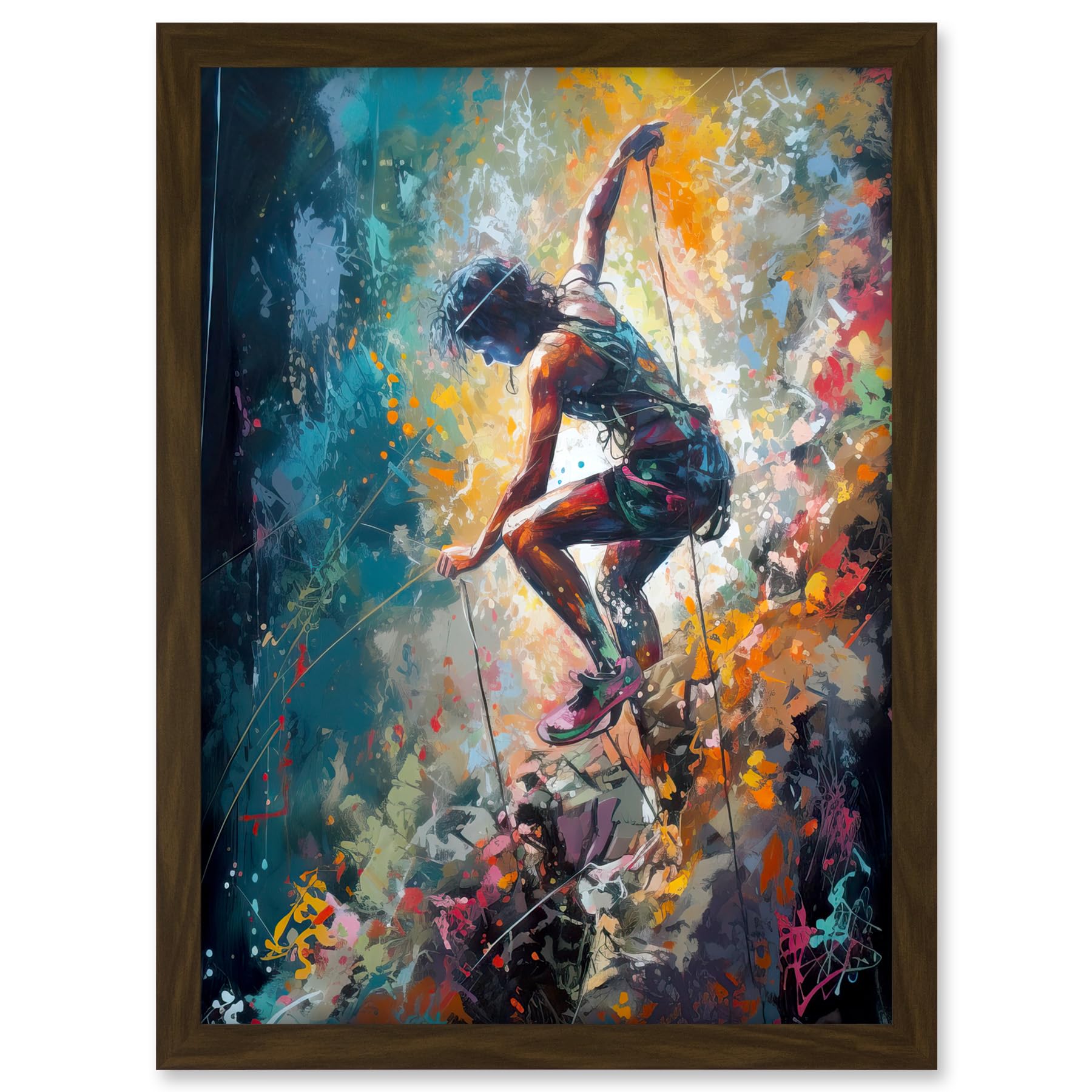 Artery8 Rock Climber Multicoloured Mountain Cliff Descent Artwork Framed A3 Wall Art Print