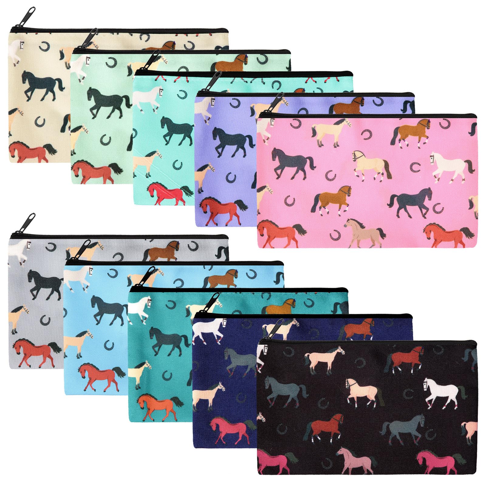 Reginary 20 Pcs Horse Gifts for Women Horse Makeup Cosmetic Bags Gifts Bags Zipper Purse Travel Toiletry Organizer Western Accessorie for Women