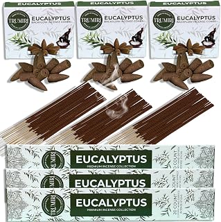 Eucalyptus Incense Sticks & Backflow Cones for Waterfall - 60 Sticks + 30 Cones - Waterfall Incense Combo Pack