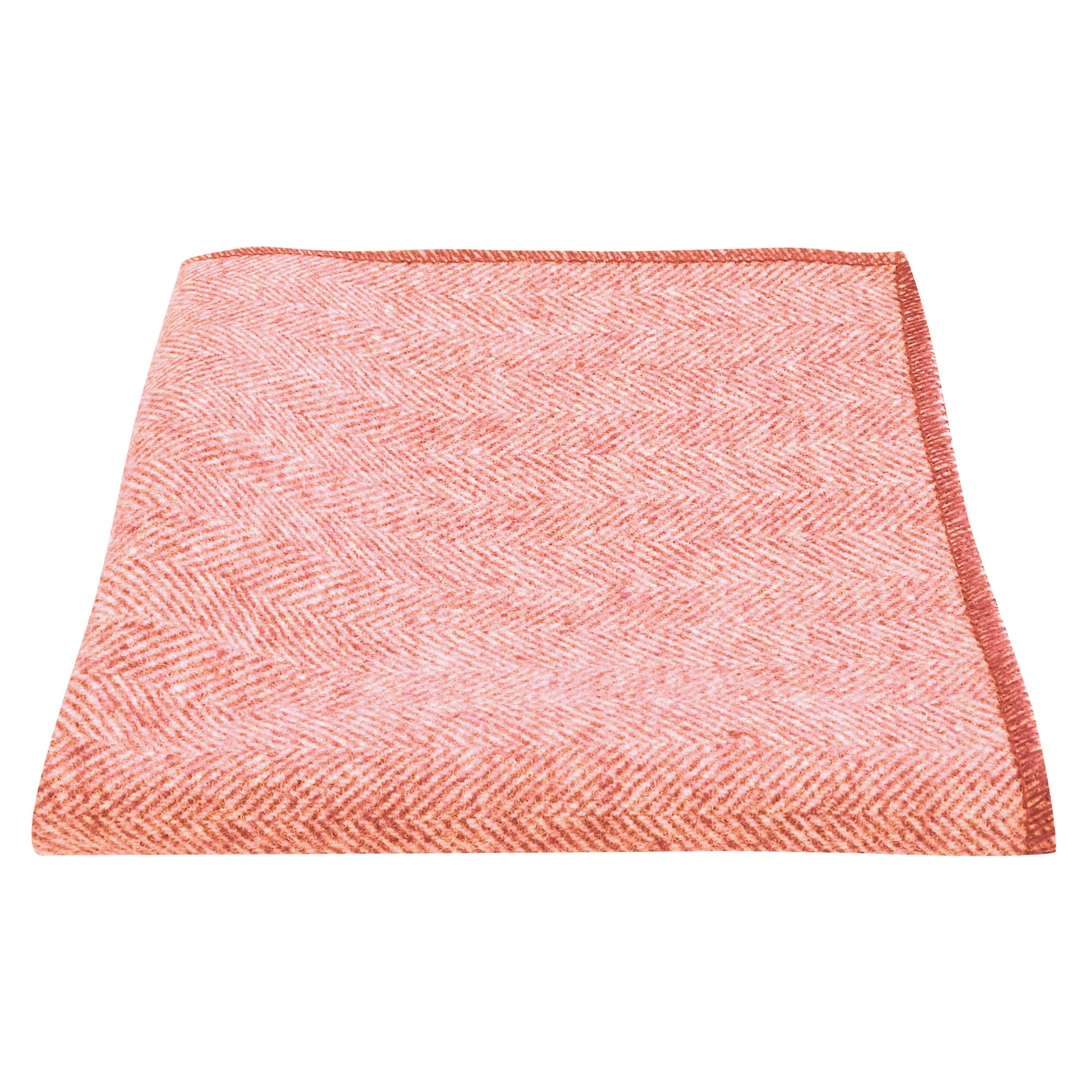 King & Priory Men's Coral Red /Orange Herringbone Wool Pocket Square, Handkerchief
