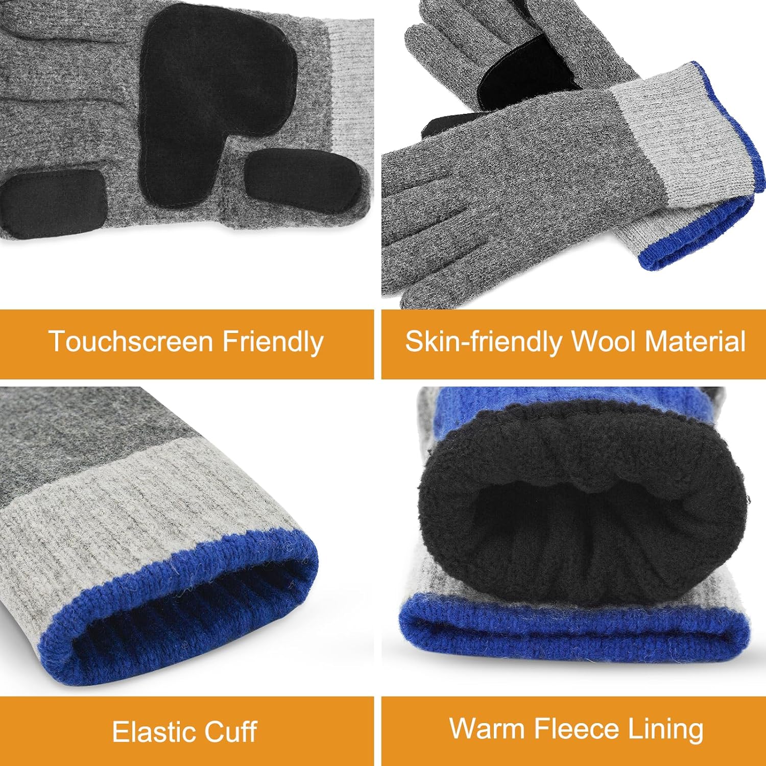 Winter Warm Gloves Men Women, Touch Screen Thermal Knit Wool Gloves with Fleece Lining for Outdoors - Image 5
