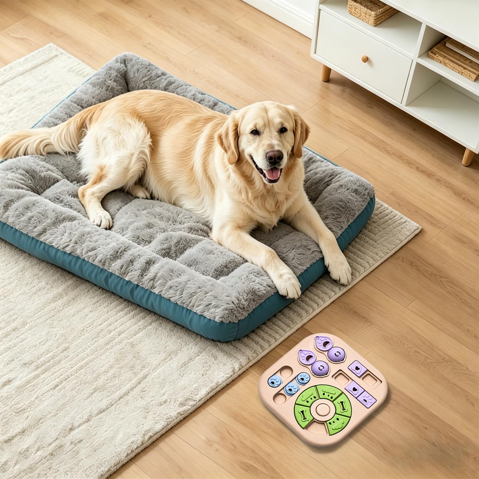 Jouet puzzle pour chien - Jeu de réflexion interactif - Cachette à friandises - Jaune