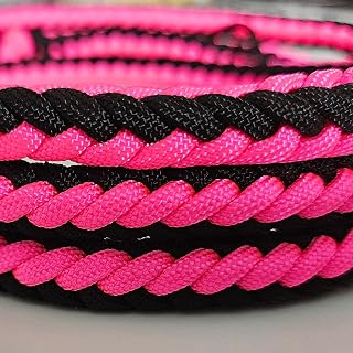 NEON-pink-Schwarze Hundeleine geflochten aus Paracord, für Hunde bis 18 kg, robuste Führleine, handgemachte Standarddleine für mittelgroße Hunde, wetterfest, langlebig (1,80 m)