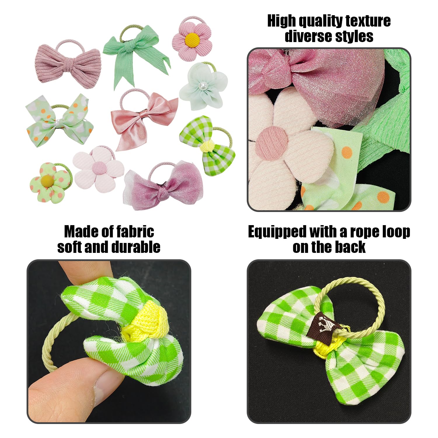 20 Pieces Of Cute Hair Ropes, Bow Flower Hair Ropes, Girls Hair Ropes, Hair Accessories, Elastic Hair Ropes - Image 3
