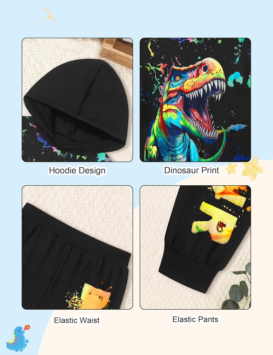 Toddler Boy Clothes Dinosaur Printed Hoodies Toddler Clothes for Boys Long Sleeve Sweatpants Set T-Rex Outfits 3-7t - Image 4