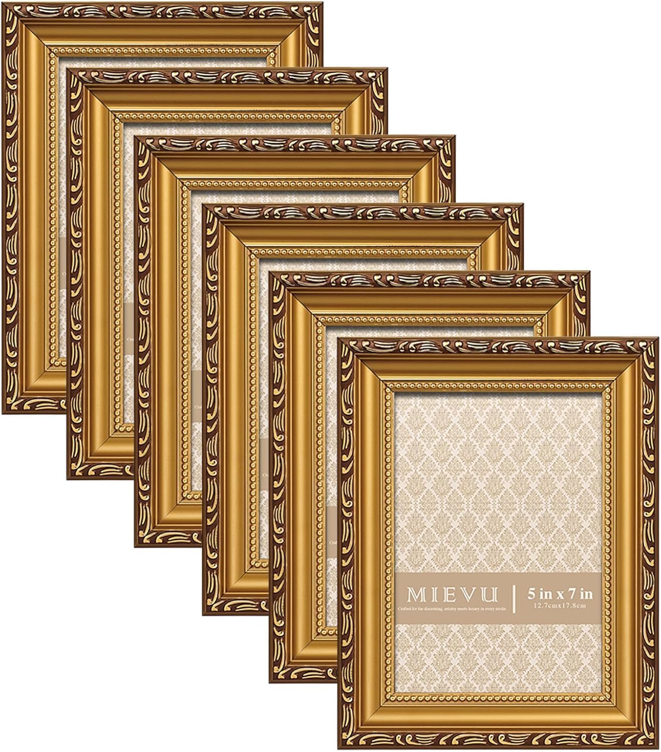 5x7 Picture Frame Gold Bulk - Pack of 6 Vintage Picture Frames And Tabletop Display, Ornate Photo Frame for Poster, 5x7 Gold Frames of 6