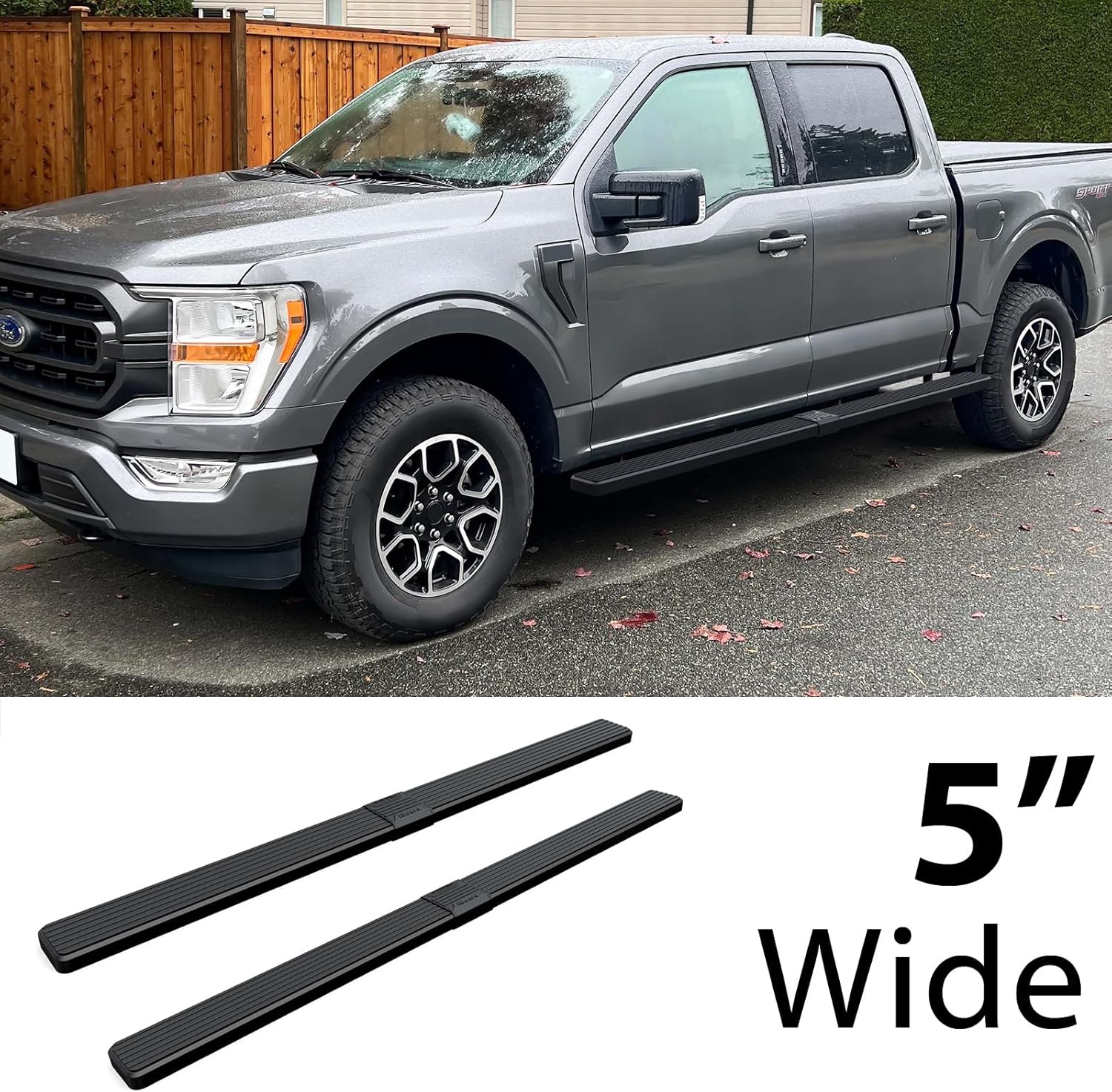 Wheel-to-Wheel HD Ridez Stainless Steel 5" Step Compatible with Ford F150 2015-2026 SuperCrew Cab 5.5ft Bed & F150 Lightning 2022-2026 (Nerf Bar Side Steps)
