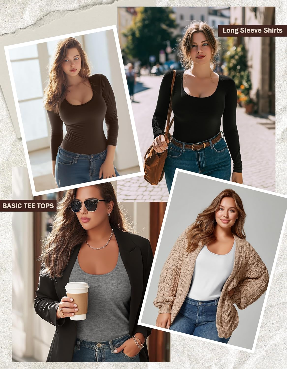 4 Pack Women's Plus Size Long Sleeve T-Shirts Scoop Neck Basic Tees Tops Casual Slim Fit Base Layer Undershirts - Image 2