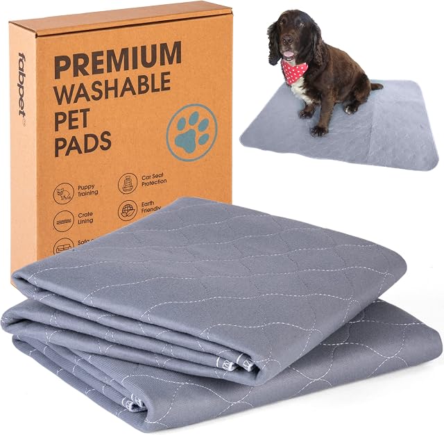 Fabpet Washable Puppy Pads - 2 Pack LARGE Reusable Dog Toilet Training Pad for Whelping Box, Incontinence , Home & Travel , Waterproof Pee Mats for Dogs & Puppies , Super Absorbent Pet Mat , 80x90cm