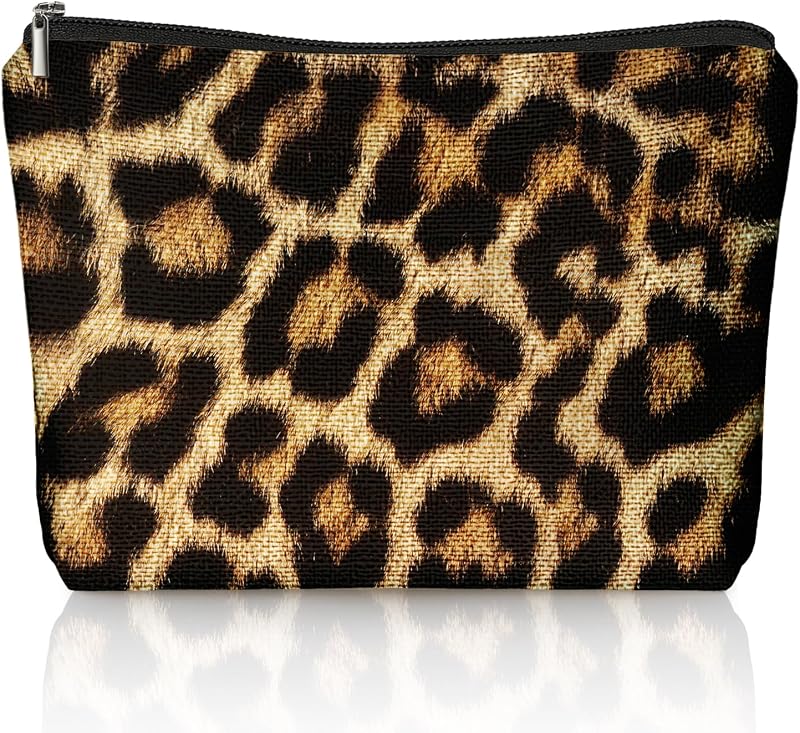 Necessaire de maquiagem LIANGW com estampa de leopardo, zíper, modelo 701