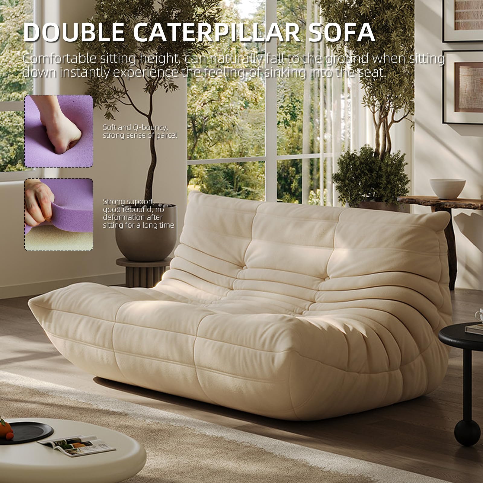 Sillón puff reclinable de felpa con relleno de espuma de alta resistencia, sofá de suelo perezoso para sala de estar, dormitorio, oficina, juegos