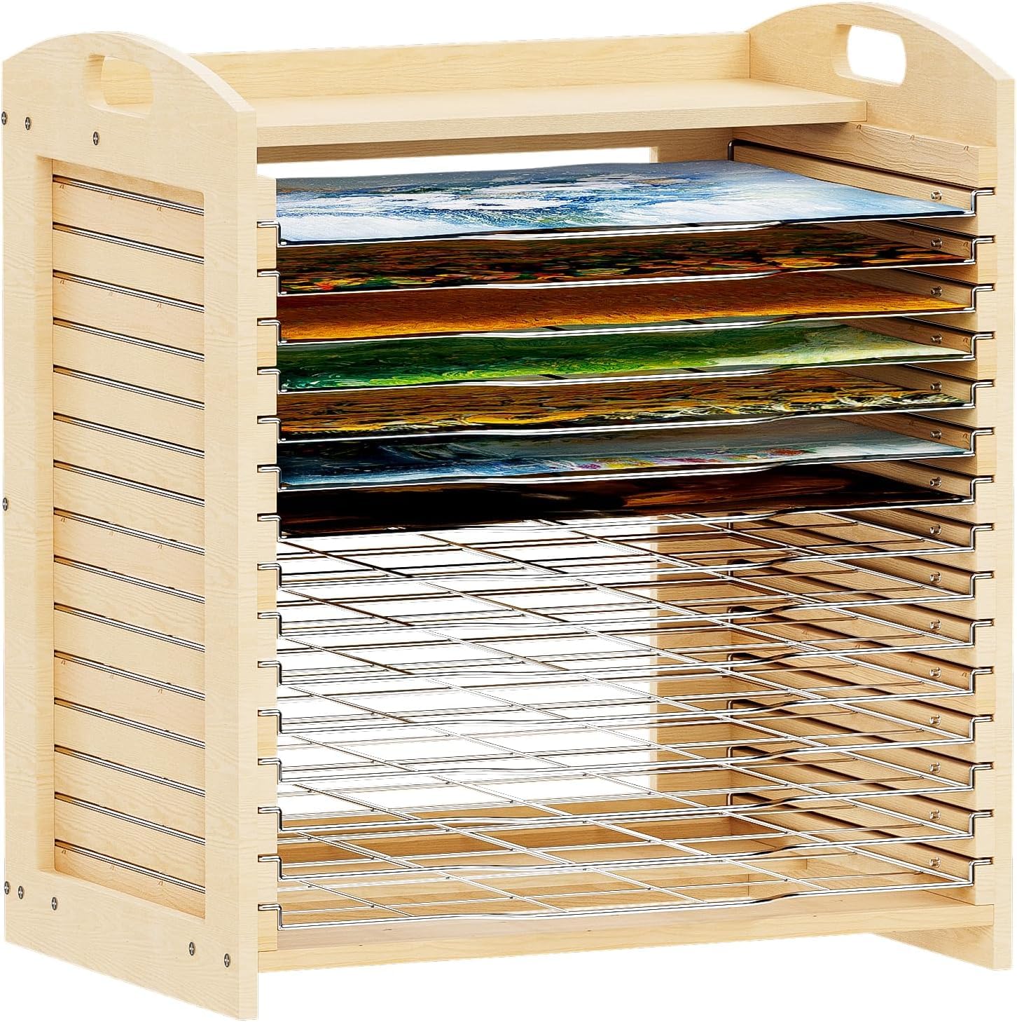 wanghaiyanBD Art Drying Rack - Wooden Desktop & Wall Mount Storage with 15 Metal Shelves for Canvas Painting & Crafts