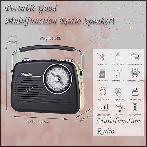Miniatura 2 de Radios portátiles AM FM SW, receptor de transistor retro de recepción fuerte, altavoz Bluetooth, enchufe de corriente alterna en la pared, funciona