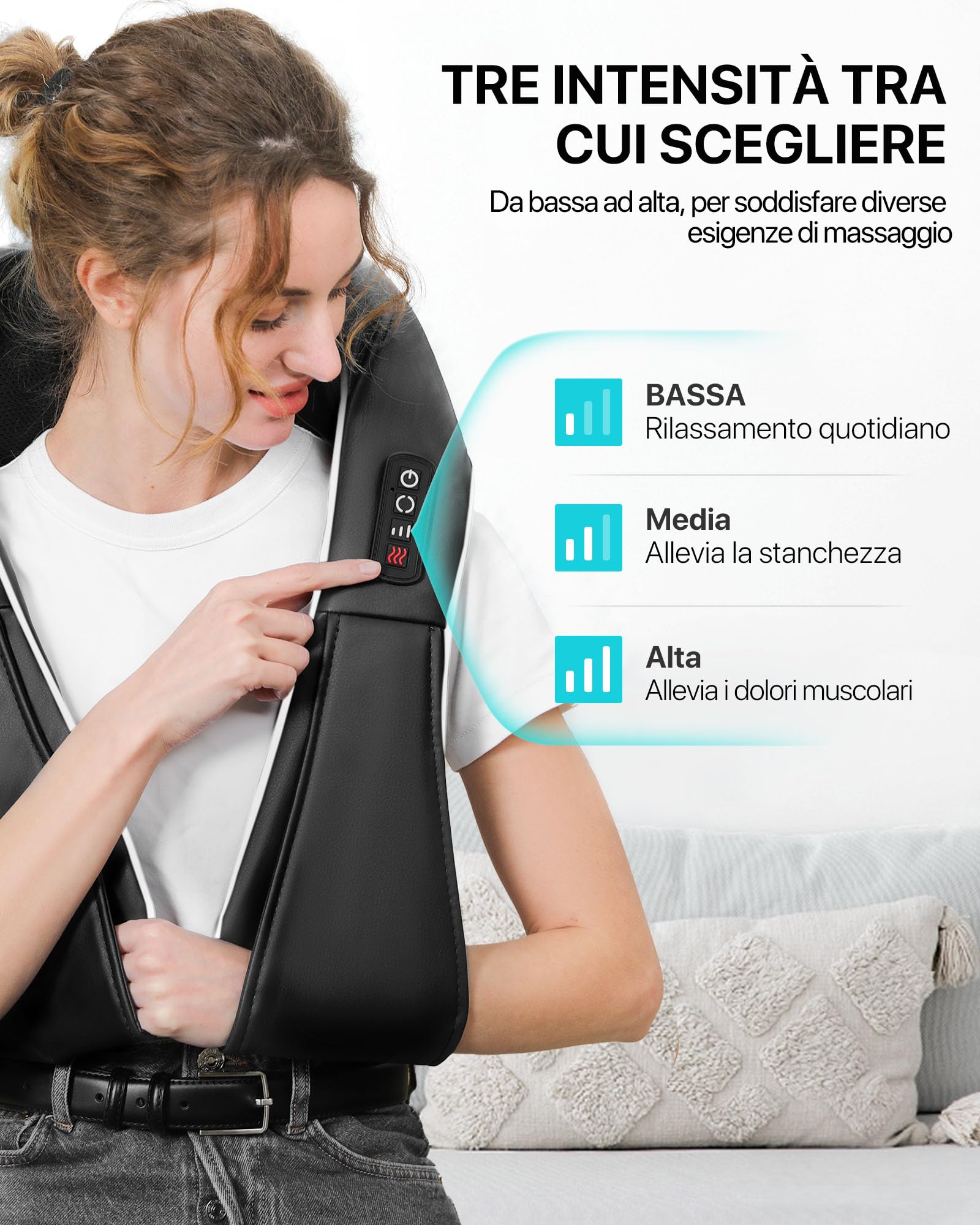 ALLJOY Massaggiatore Cervicale, Massaggiatore per Collo e Spalle con Riscaldamento, Massaggio Shiatsu Elettrico Schiena 3D Tre Velocità Regolabili,Regalo per Uomo Donna,Nero