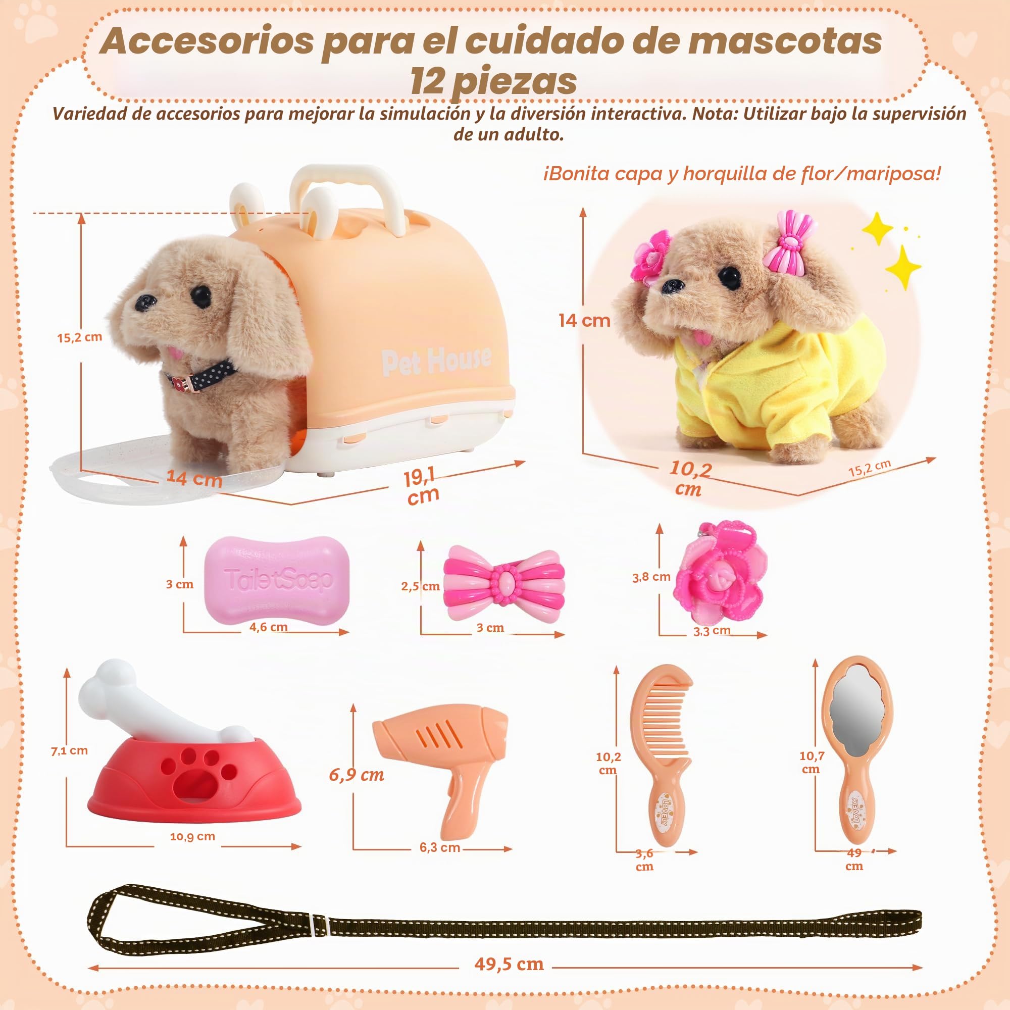 Perrito Juguete Que Ladra y Anda, Juguetes Niños 2 Años, Perro Interactivo con Jaula y 12 Accesorios, Perro Robot de Peluche Suave, Regalo Niña 2 3 4 Años y Cumpleaños
