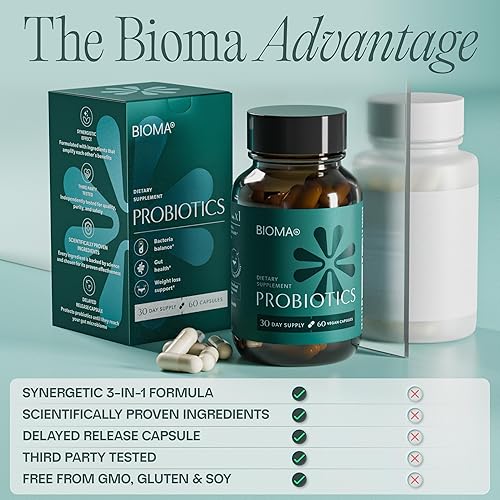 Miniatura 7 de BIOMA Probióticos - Probióticos para la salud digestiva - Apoyo intestinal para hombres y mujeres con xilooligosacáridos, tributirina y