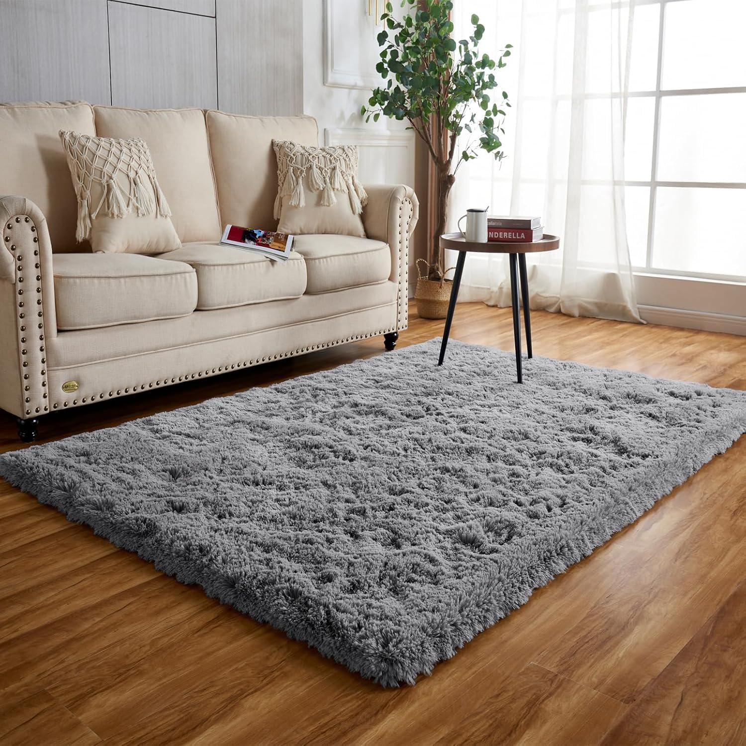 Tapis gris flauschig doux et lavable pour enfants mesurant 120 x 160 cm