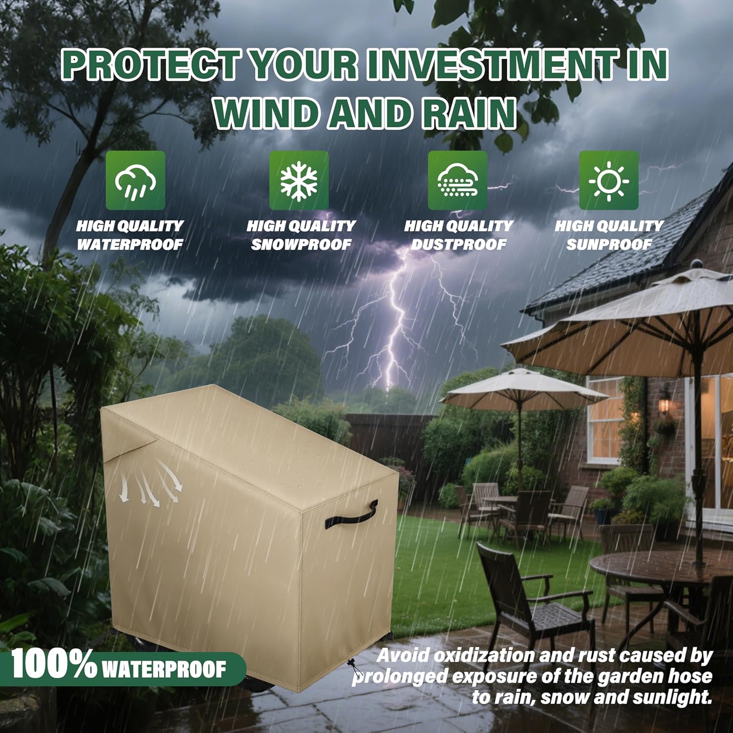 Garden Hose Reel Cart Cover,Waterproof, Dustproof and Sun-Proof Protect Your Garden Hose Reel Cart and prolong its Life(28"W x36"D x 36"H)