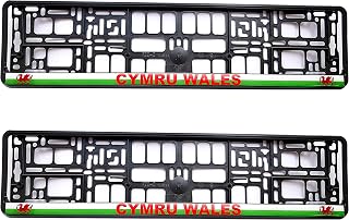 COUPLE (2pcs) Faucet Wales Welsh Flag Pure Black Dome Car License Plate Surrounding Holder Frame Surrounding