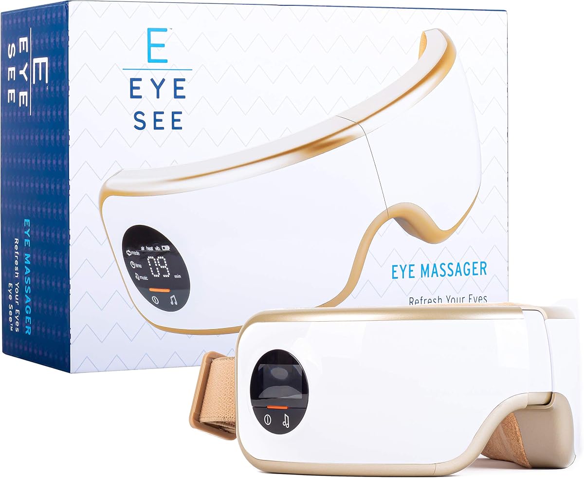 Eye See Eye Massager with Heat - Migraine Relief and Stress Relief! - Electric Air Compression, Vibration and Soothing Music All Included | Adjustable Elastic Band - Great for After Work !