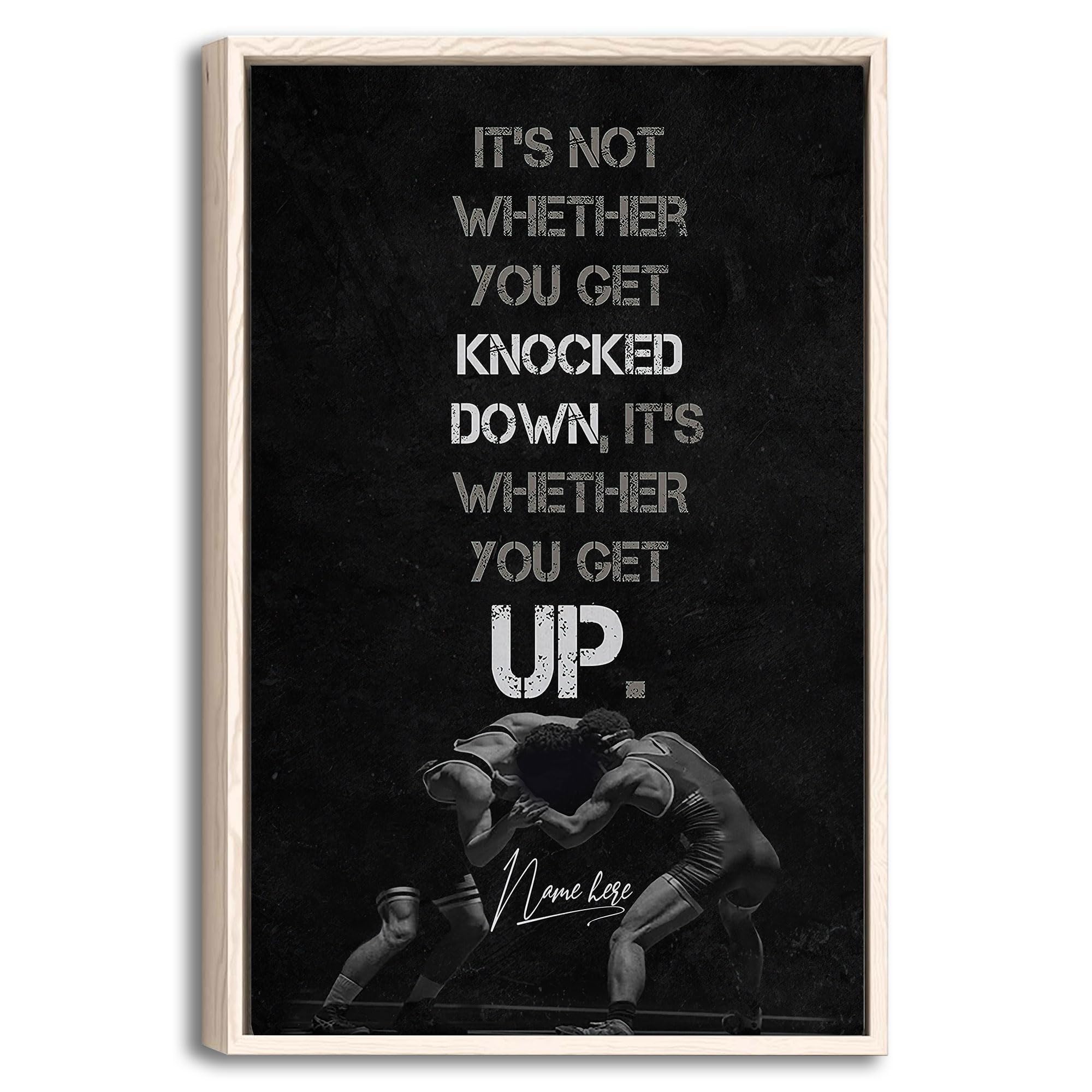 Personalized Wrestling Poster & Framed Canvas, It’S Not Whether You Get Knocked Down, It’S Whether You Get Up Home Office Decor, Custom Name Bedroom Living Room Aesthetic Wall Art