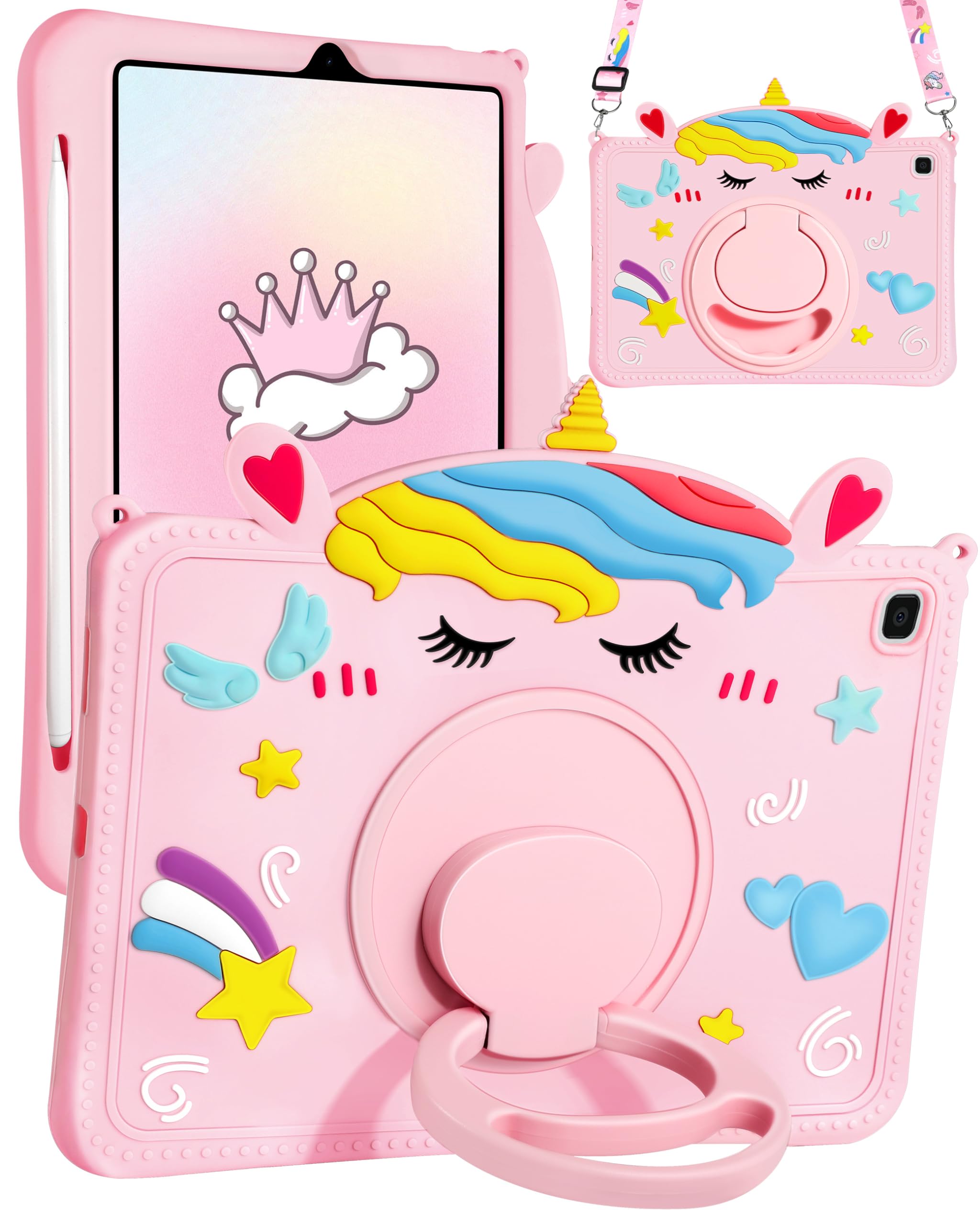 for Galaxy Tab S6 Lite Case Girls-Tab S6 Lite Cases with Pencil Holder Handle Stand Shoulder Girly Proof Cute Cartoon Girly Tablet S6 Lite Cover for Samsung Galaxy Tab S6 Lite 10.4