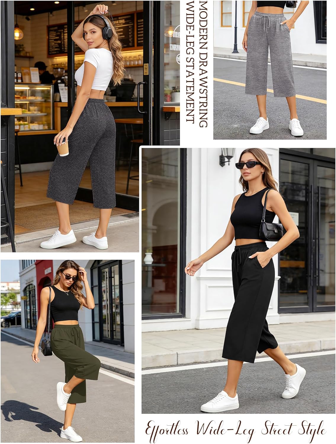 3 Pack Women Capri Pants Casual Drawstring Yoga Sweatpants Loose Soft Wide Leg Pajama Pants with Pockets