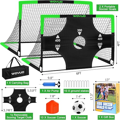 Miniatura 2 de Kids Soccer Goals for Backyard Set of 2, 6x4 ft Portable Toddler Soccer Goal Training Equipment with Soccer Target, Ball, Cones, Soccer Net for Kids