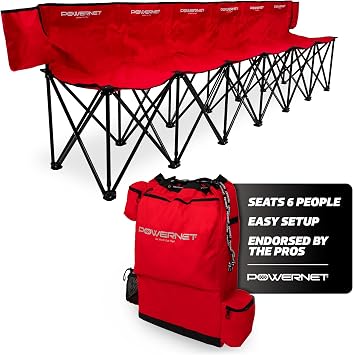 PowerNet Carli Lloyd 6 Seater Team Bench, Backpack Style Carry Bag Included, Ultra Portable, Great for Teams, Soccer Basketball Football Practice and Games