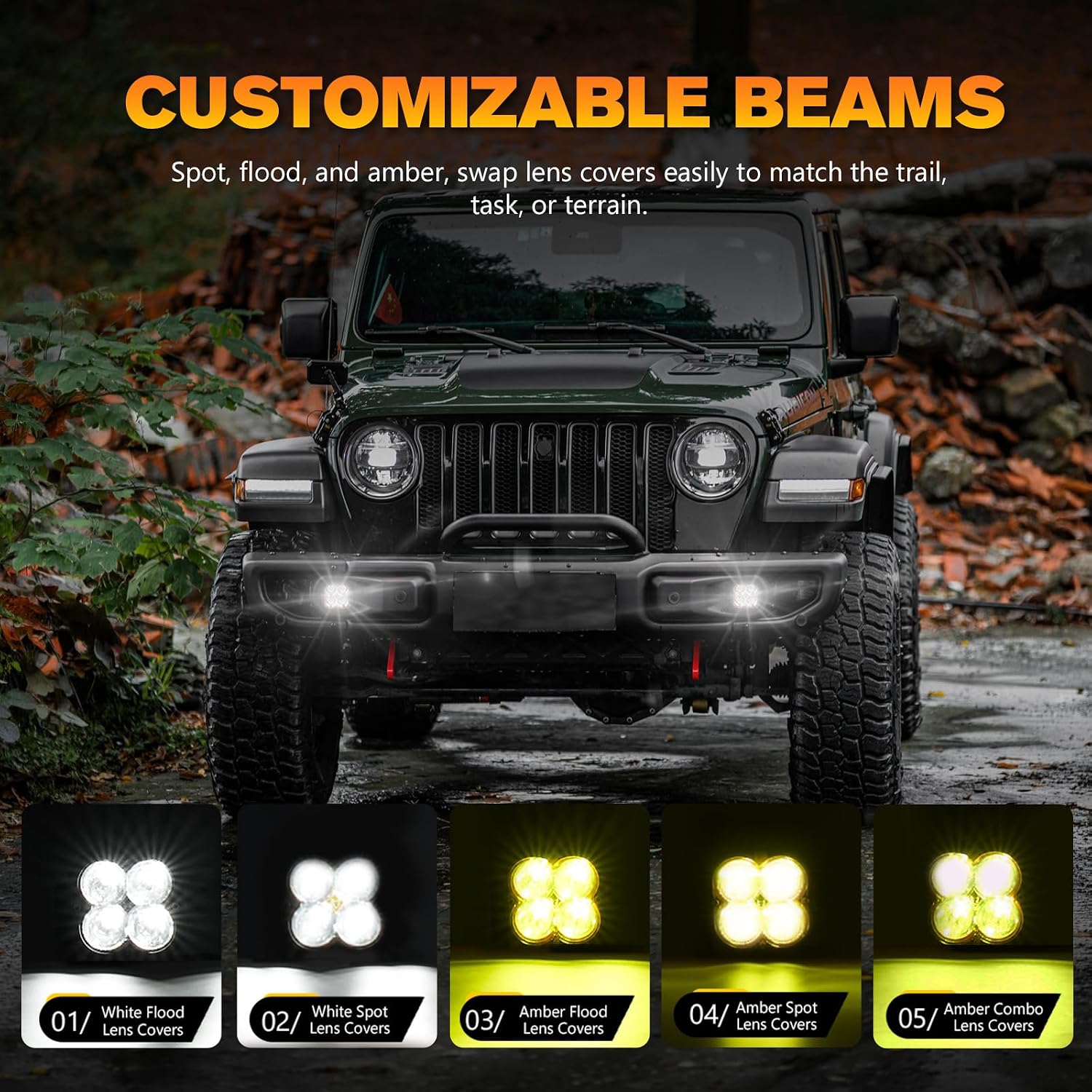 LIGHTFOX LED Fog Lights Set for Wrangler 10th Anniversary Bumper, Off-road Modification Spotlight Wrangler Fog Lights for Modular Bumper, Daytime Running Lights, Fog Pocket Kit Assemblies IP68 image 2