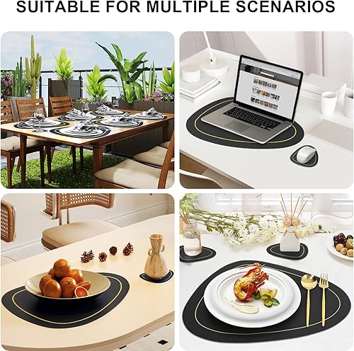 Miniatura 7 de Manteles individuales de piel sintética resistentes al calor, lavables, lavables, lavables, con posavasos, impermeables, a prueba de aceite, para