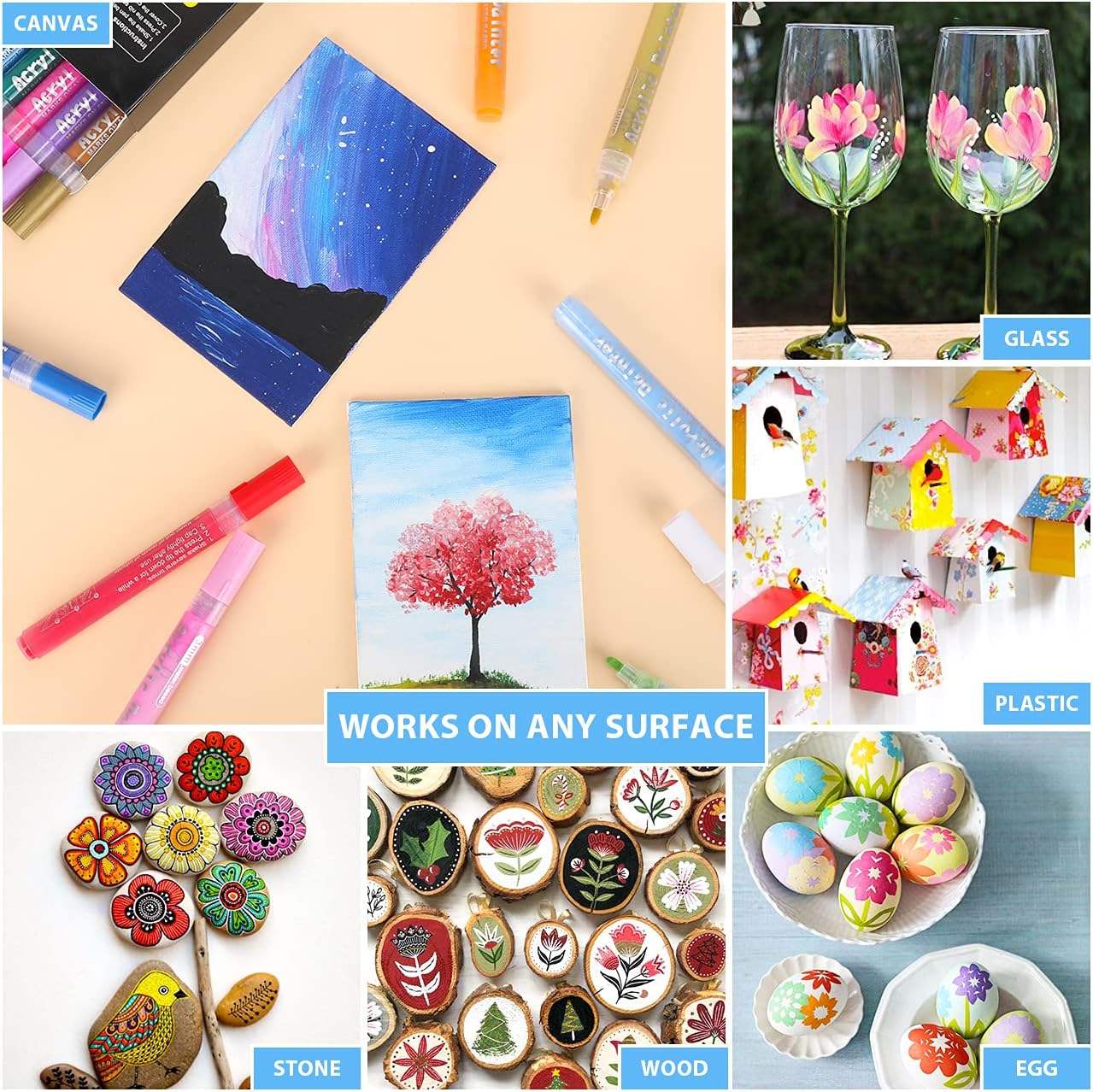 Acrylic Paint Marker Pens, Emooqi 24 Colors Premium Waterproof Permanent Paint Art Marker Pen Set for Rock Painting, DIY Craft Projects, Ceramic, Glass, Canvas, Mug, Metal, Wood, Easter Egg : Arts, Crafts & Sewing