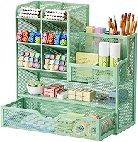 Vista 13 de Marbrasse Portaplumas de malla para escritorio, organizador de lápices multifuncional con cajón, organizadores de escritorio y accesorios para Blanco