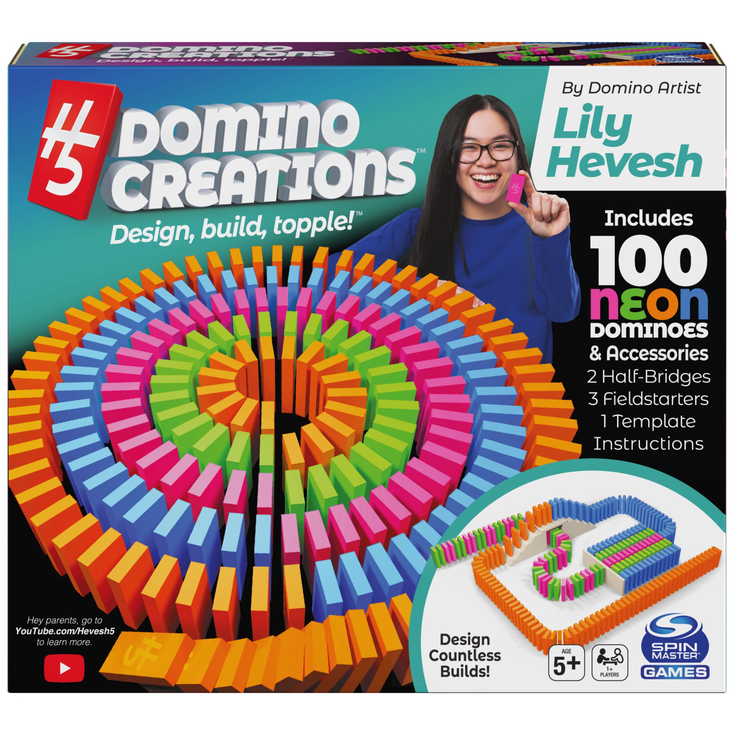H5 Domino Creations 100-Piece Neon Set by Lily Hevesh, for