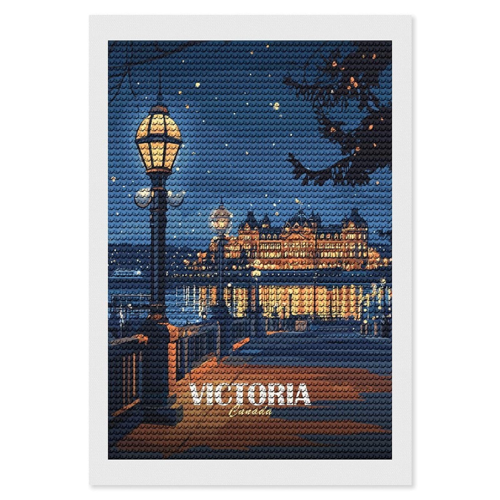 Junmoney Victoria, Canada Nightscape Illustration Diamond Painting Kit 8"x12", for Women, Simple to Start, Bedroom Decor, Christmas Gift, Good for Quiet Evenings